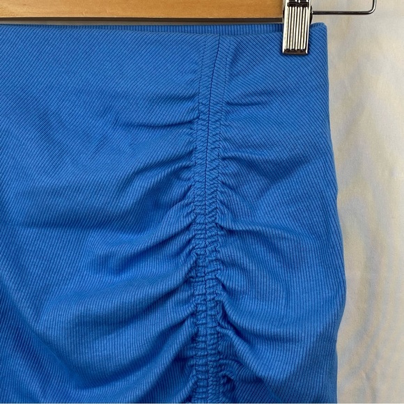 Zara Women’s High Waisted Ruched Rib Mini Blue Stretchy Skirt Size Small - Picture 4 of 16
